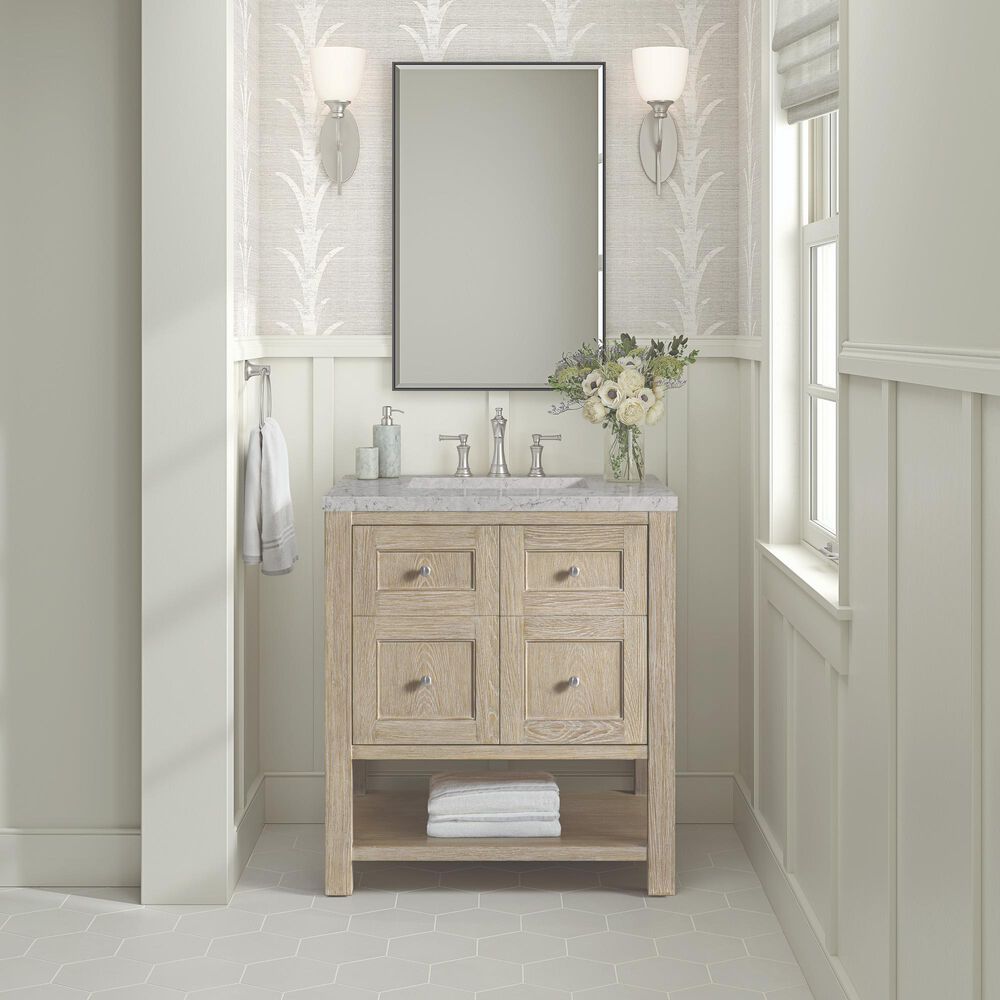 James Martin Vanities Breckenridge 30&quot; Single Vanity in Whitewashed Oak with 3 cm Eternal Jasmine Pearl Quartz Top, , large
