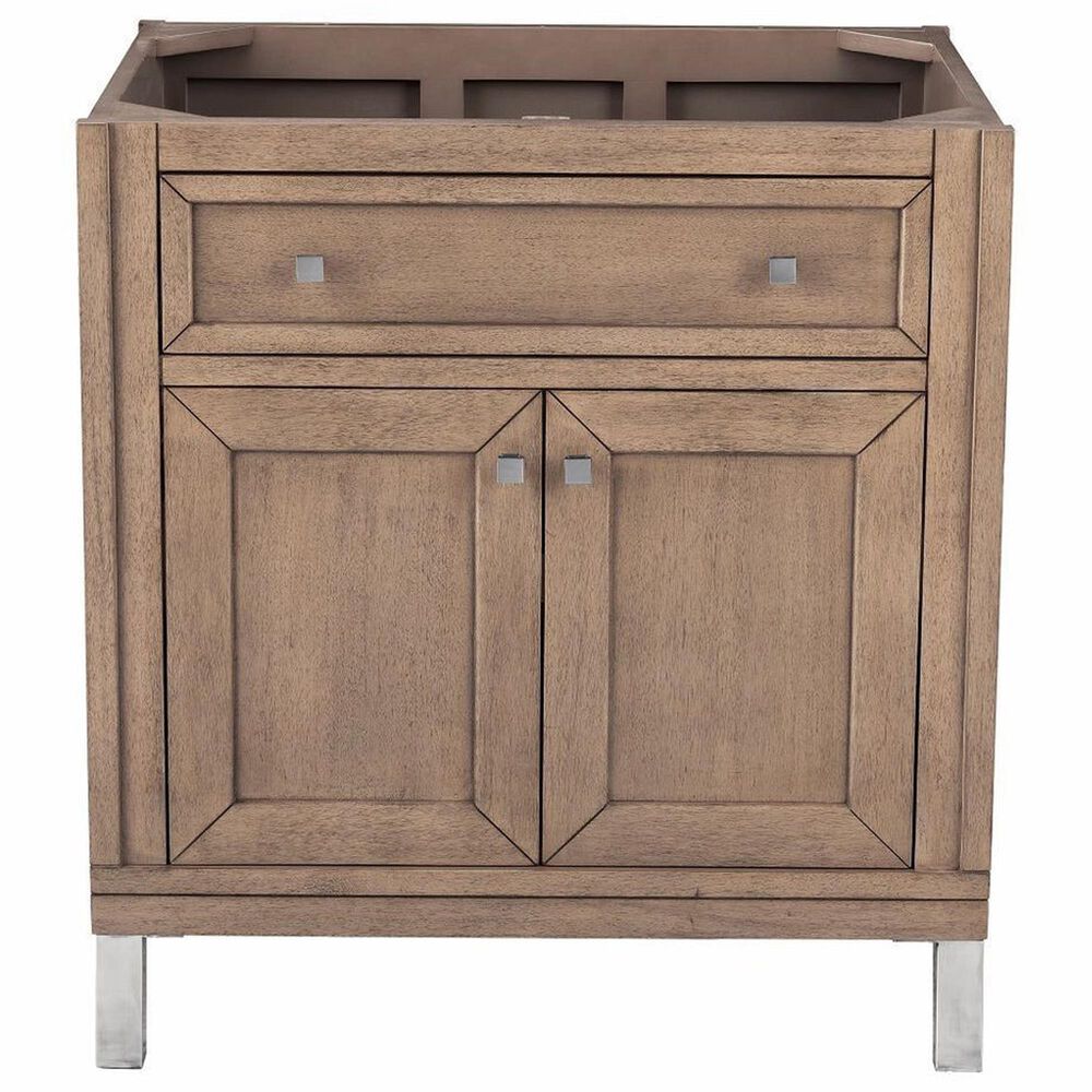 James Martin Vanities Chicago 30" Single Bathroom Vanity in White Washed Walnut with 3 cm White Zeus Quartz Top and Rectangular Sink, , large