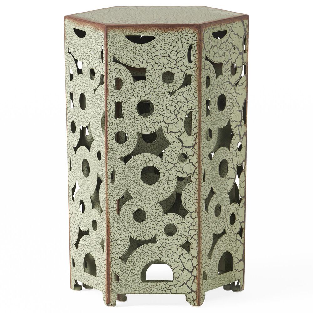 Hearth and Haven Selva 2-Piece Outdoor Hexagon Metal Side Table Set in Antique Green, , large