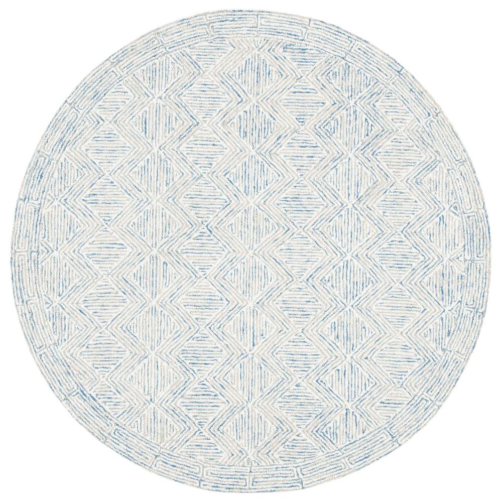 Safavieh Micro-Loop MLP538M 3" Round Blue and Ivory Area Rug, , large