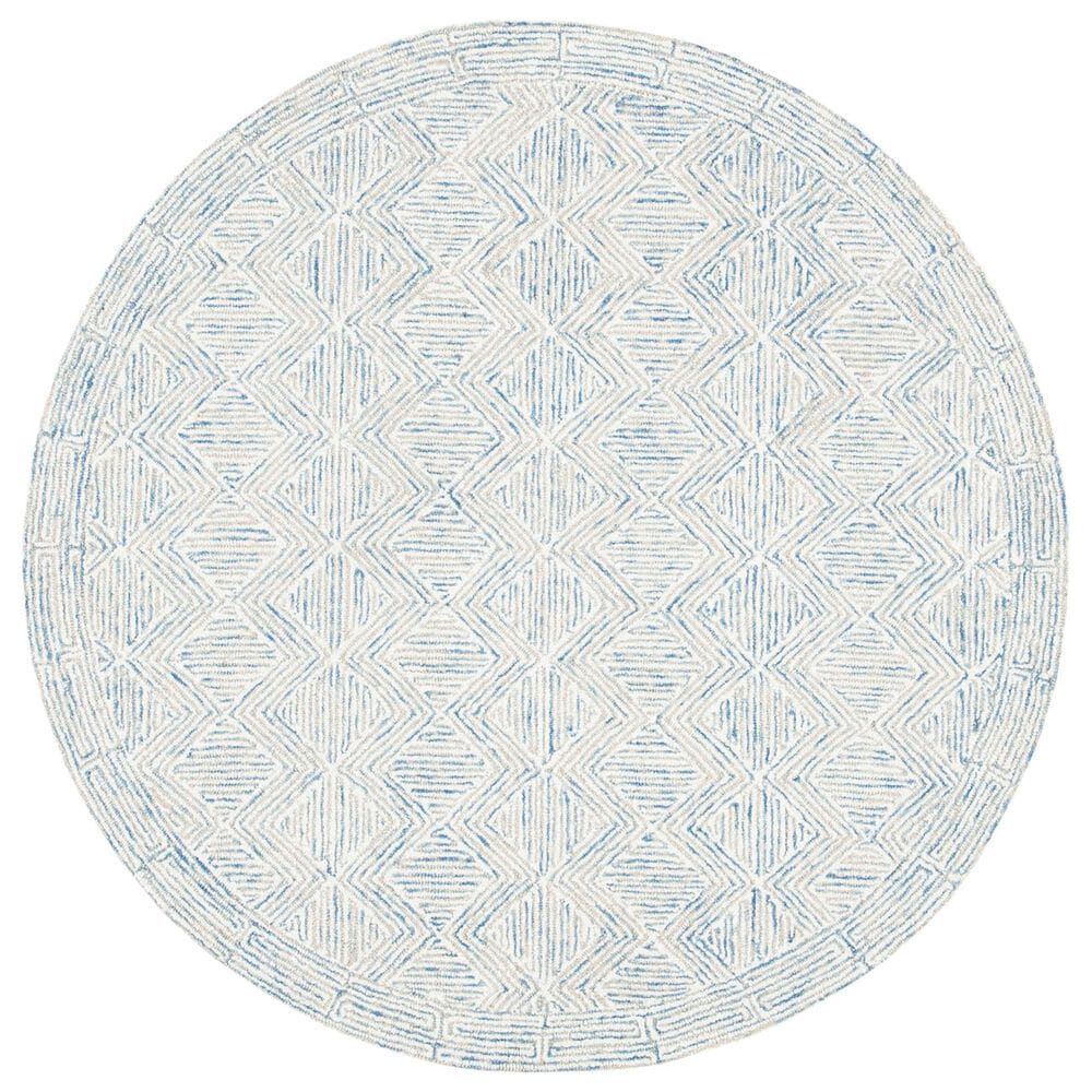 Safavieh Micro-Loop MLP538M 3" Round Blue and Ivory Area Rug, , large