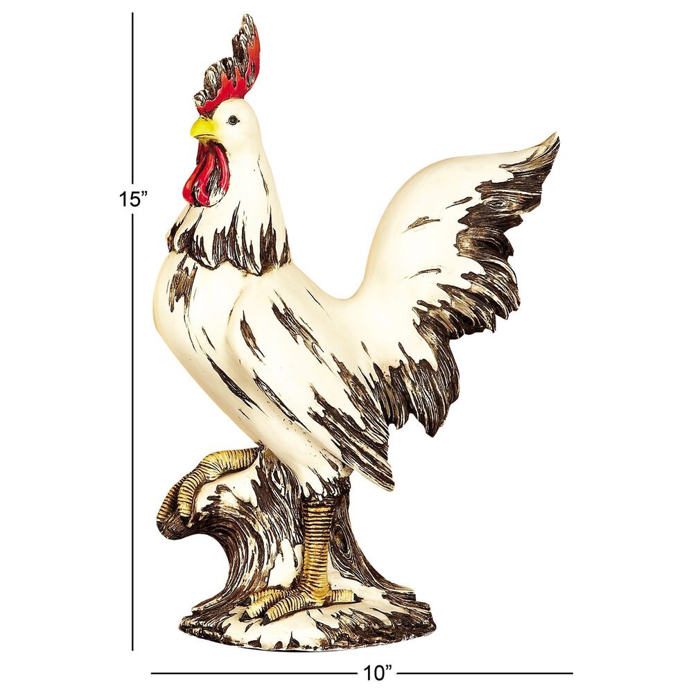 Maple and Jade 15&quot; Farmhouse Rooster Garden Sculpture in Distressed White, Red, Yellow and Brown, , large