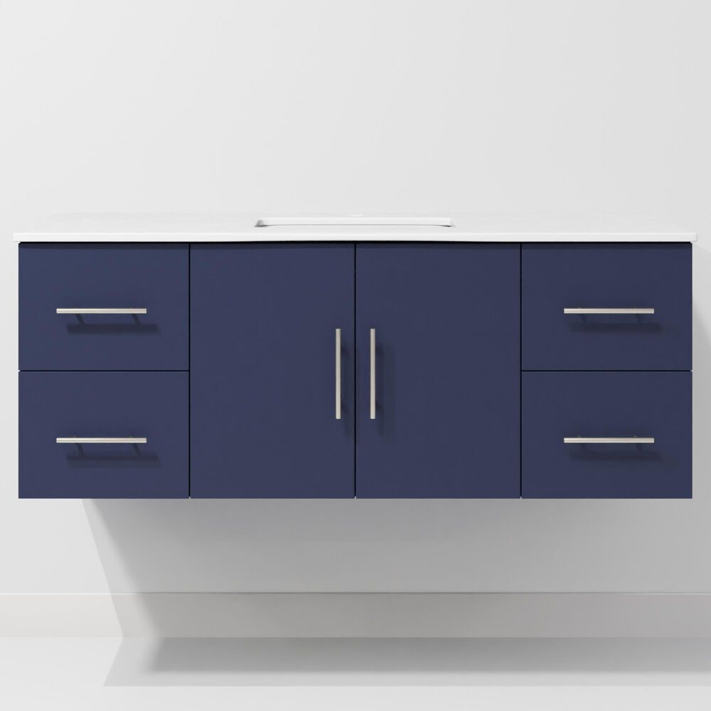 Lexora Home Geneva 48&quot; Single Bathroom Vanity in Navy Blue with 2 cm White Quartz Top and Rectangular Sink, , large