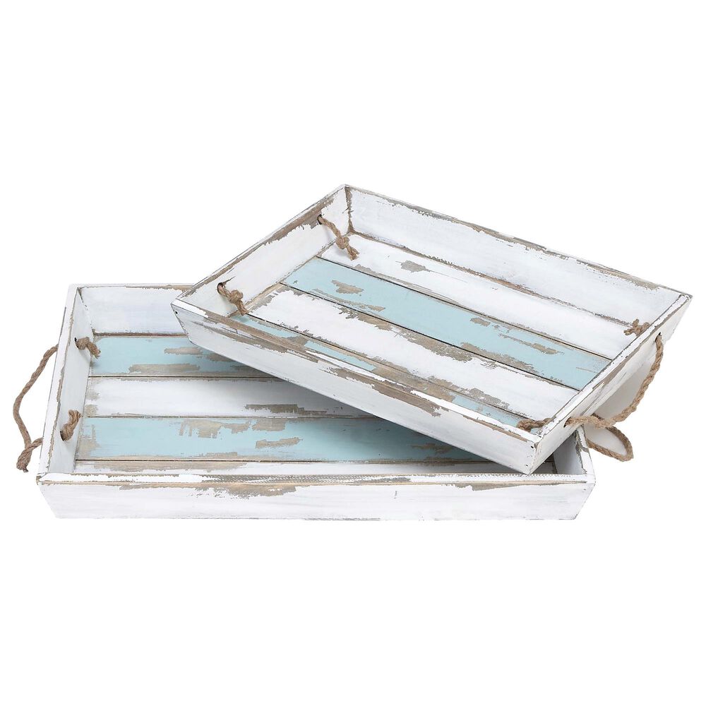 Maple and Jade Coastal Wood Trays in White (Set of 2), , large