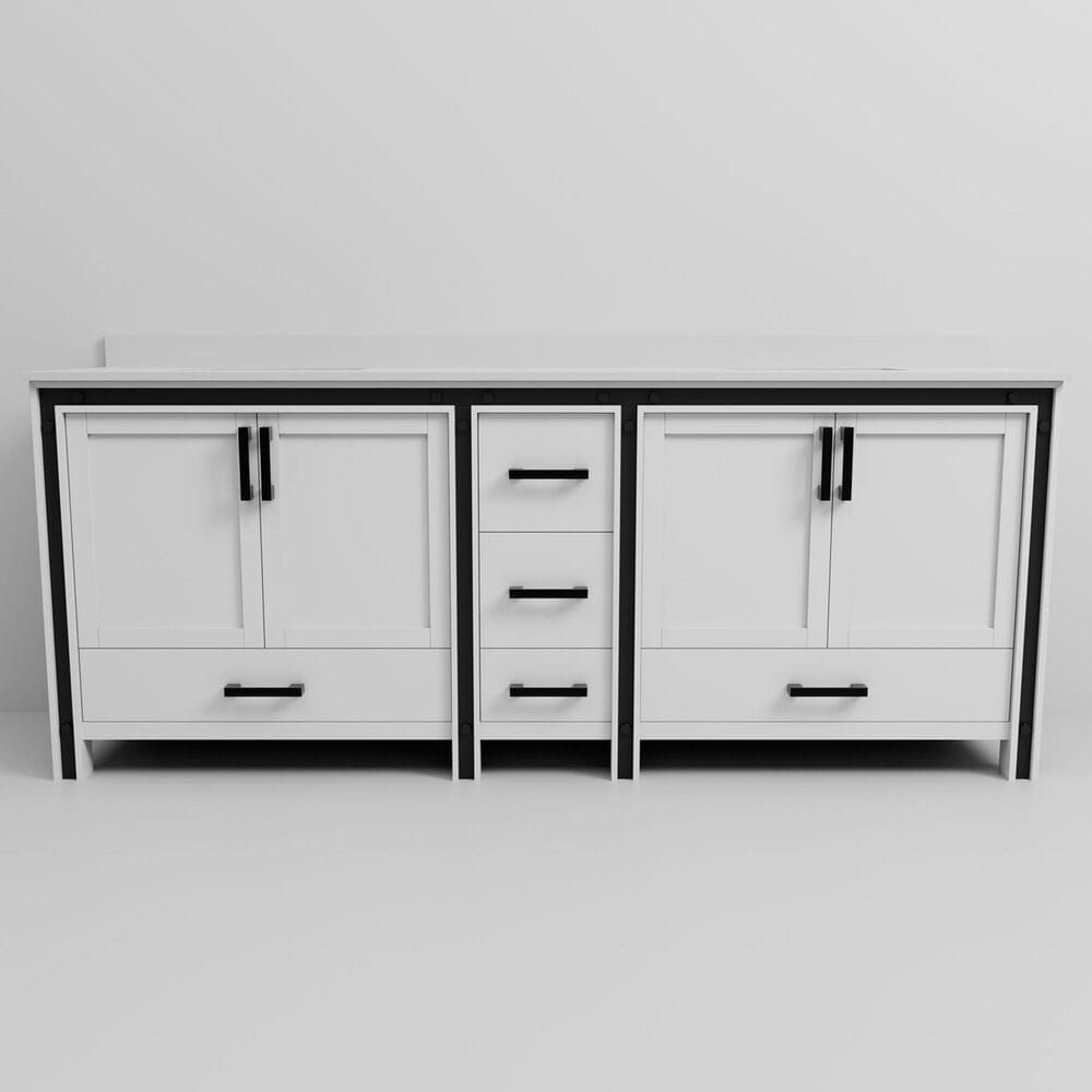 Lexora Home Ziva 84&quot; Double Bathroom Vanity in White with 2 cm White Quartz Top and Rectangular Sinks, , large