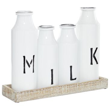 Maple and Jade Farmhouse Kitchen Milk Bottle Decor Set in White, , large