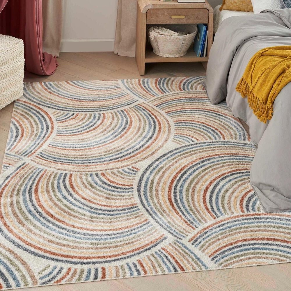 Nourison Astra Machine Washable 5&#39;3&quot; x 7&#39; Ivory and Multicolor Area Rug, , large
