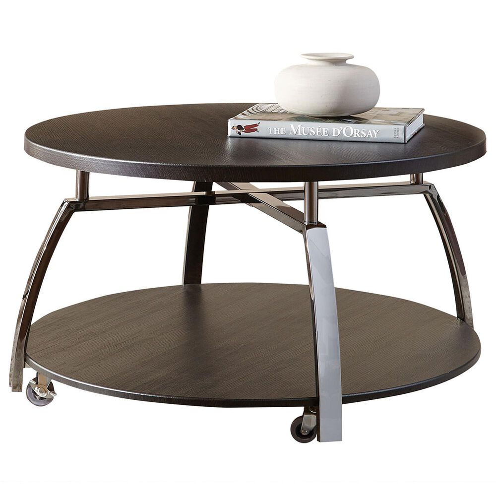 Steve Silver Furniture Coham Round Cocktail Table with Casters in Black Nickel and Espresso Brown, , large