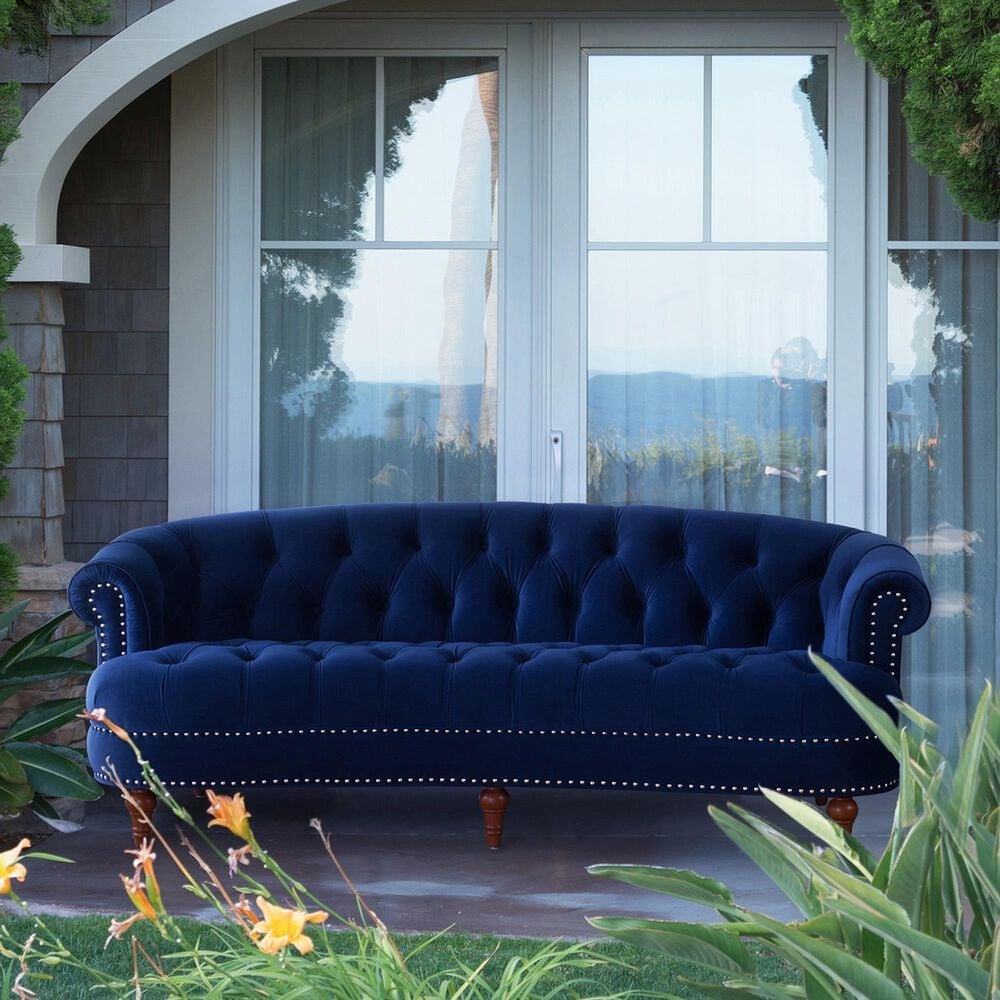 Jennifer Taylor Home La Rosa Victorian Chesterfield Tufted Stationary Sofa in Navy Blue Velvet, , large