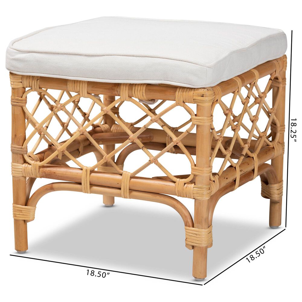Baxton Studio Orchard Ottoman with Natural Brown Rattan in White, , large
