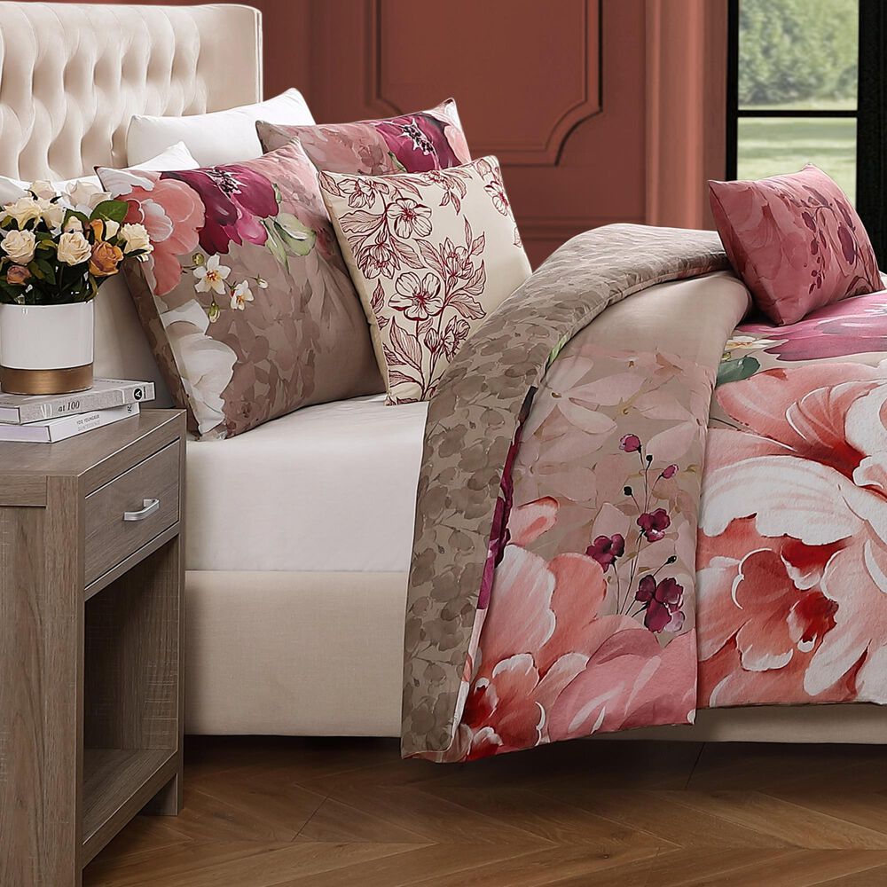 Bebejan Florence 5-Piece Queen Comforter Set in Wine, Blush, Ivory and Sand Dune, , large