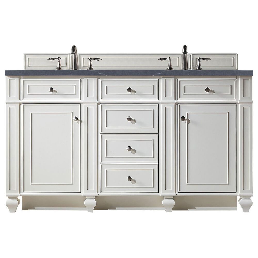 James Martin Vanities Bristol 60" Double Bathroom Vanity in Bright White with 3 cm Charcoal Soapstone Quartz Top and Rectangular Sinks, , large