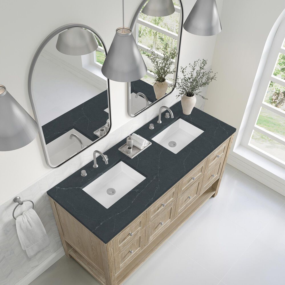 James Martin Vanities Breckenridge 60&quot; Double Bathroom Vanity in Whitewashed Oak with 3 cm Charcoal Soapstone Quartz Top and Rectangular Sinks, , large