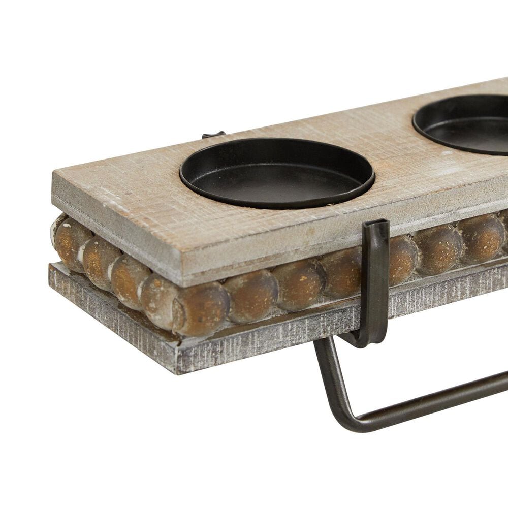 Maple and Jade Pillar 5-Plate Decorative Candelabra in Washed Brown and Matte Black, , large