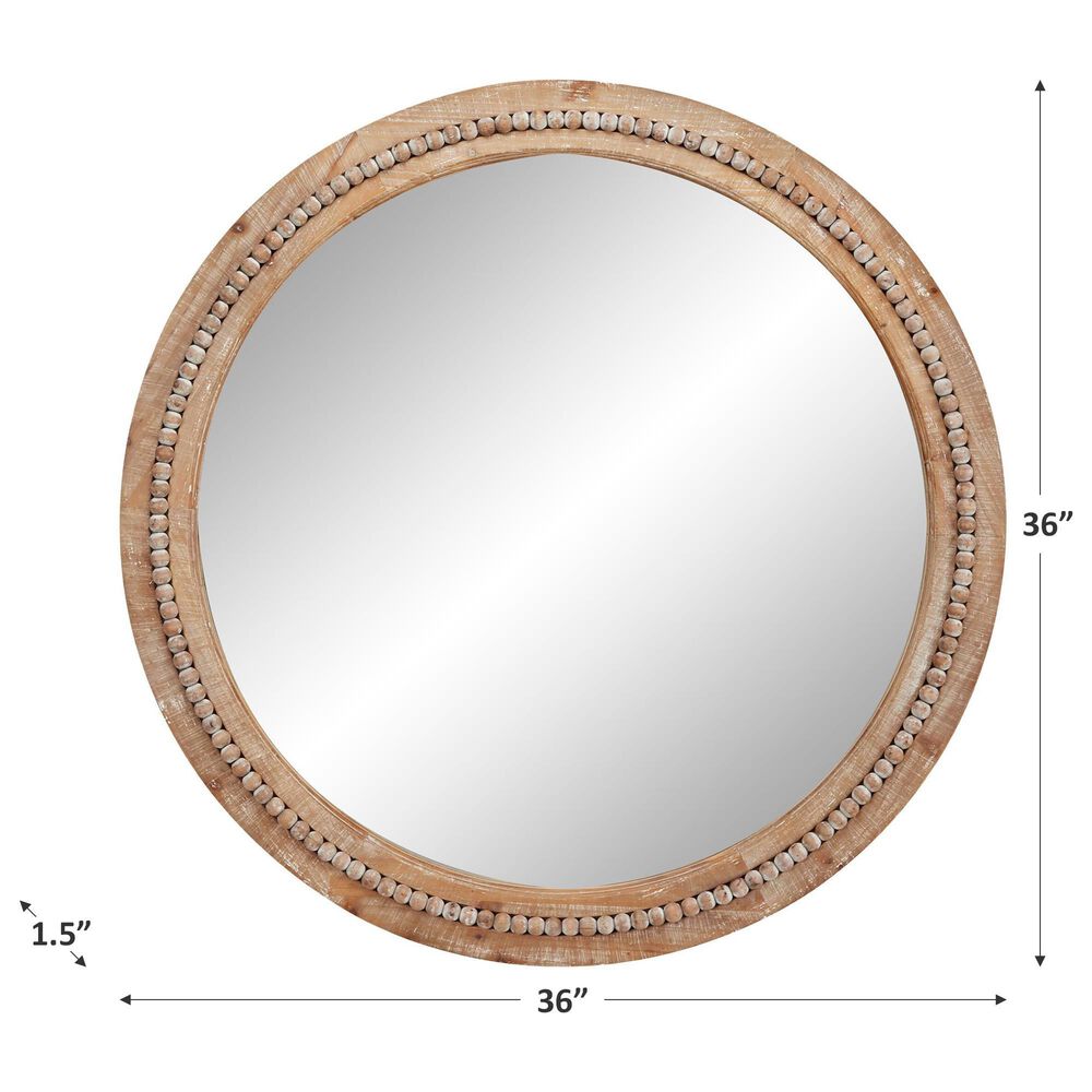 Maple and Jade 36&quot; Bohemian Wall Mirror with Beaded Frame in Distressed Light Brown and White, , large