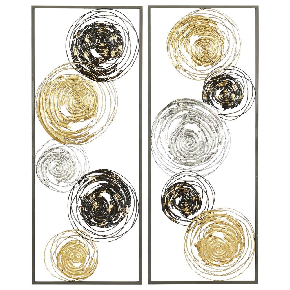 Maple and Jade 36" x 14" Contemporary Metal Wall Decor in Black and Gold (Set of 2), , large