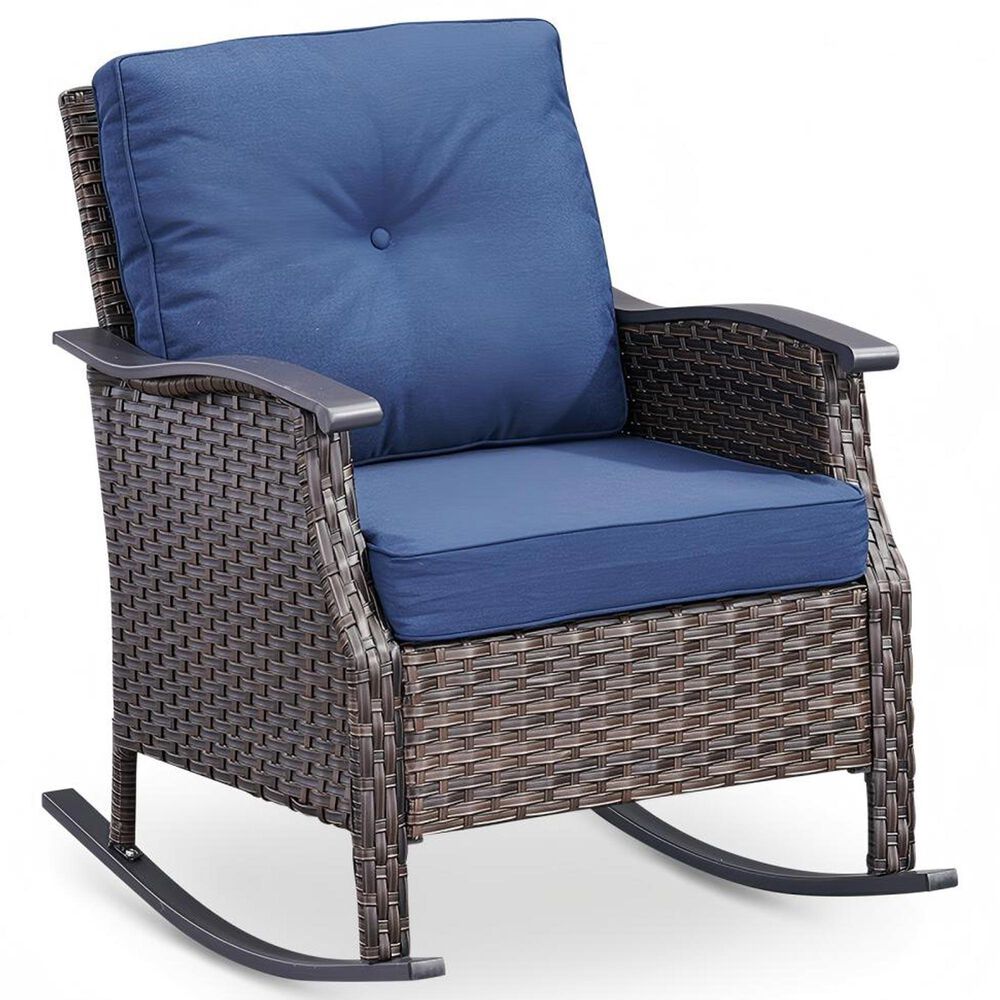 Sunwell Garden 3-Piece Patio Chat Set with Two Rocking Chair in Navy, , large