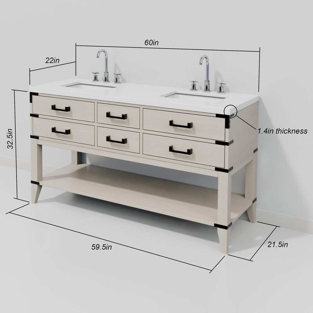 Lexora Home Norwalk 60&quot; Double Bathroom Vanity in White Oak with White Quartz Top and Rectangular Sinks, , large