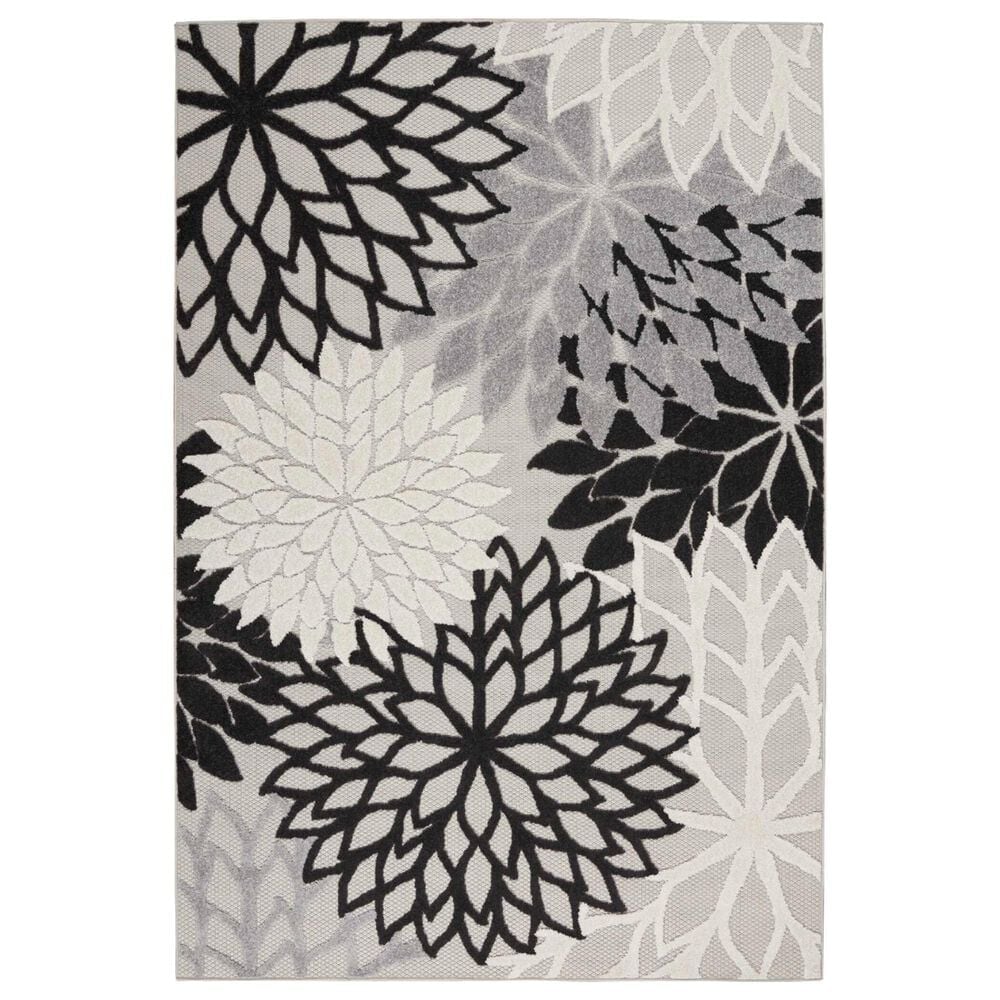 Nourison Aloha Floral 3"6" x 5"6" Black and White Indoor/Outdoor Area Rug, , large