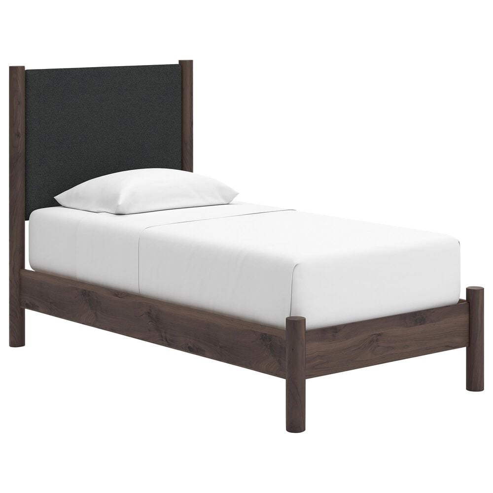 Ashley Pamytta Twin Upholstered Panel Platform Bed in Rich Brown, , large