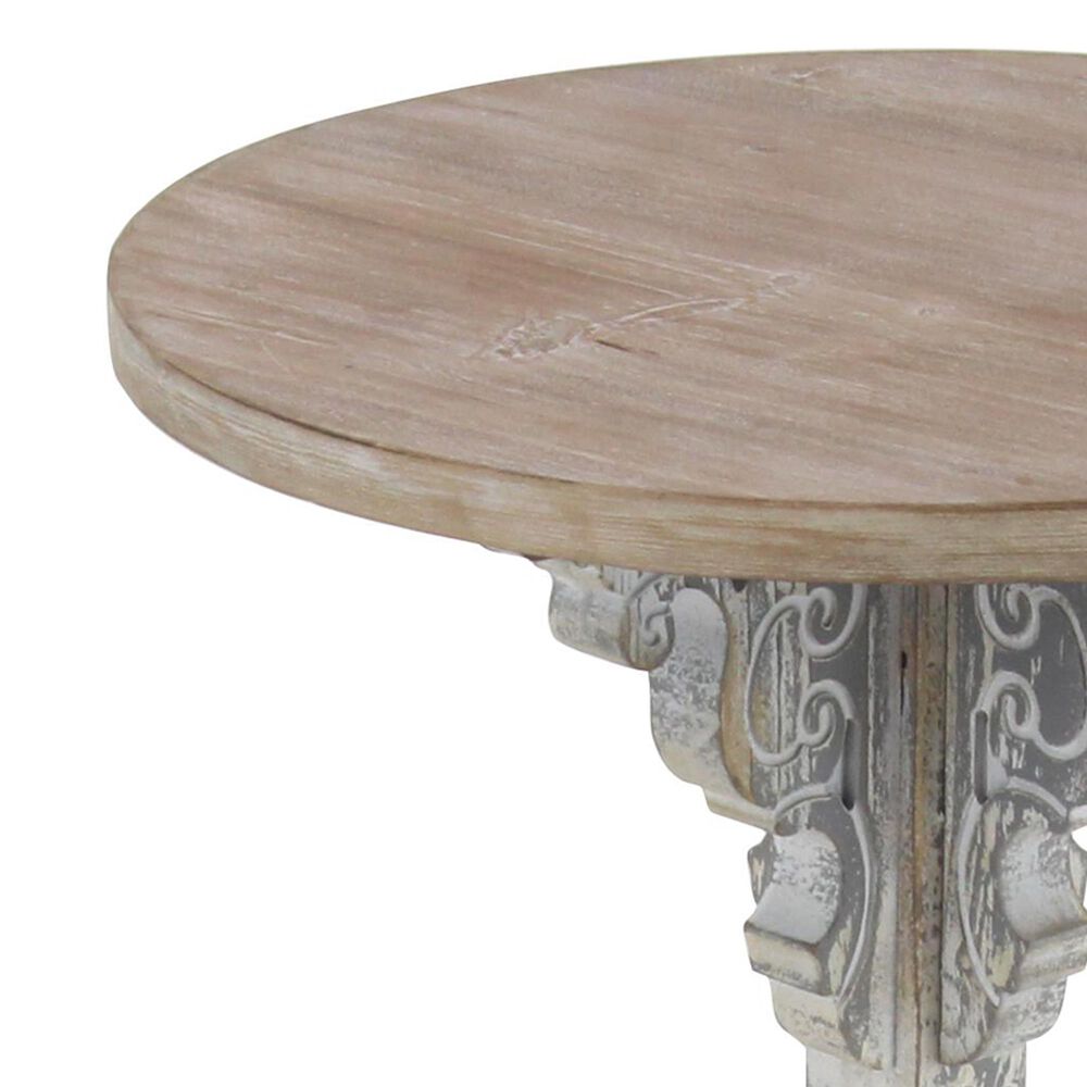 Maple and Jade Intricately Carved Scroll Accent End Table in Distressed Gray and Dark Brown, , large