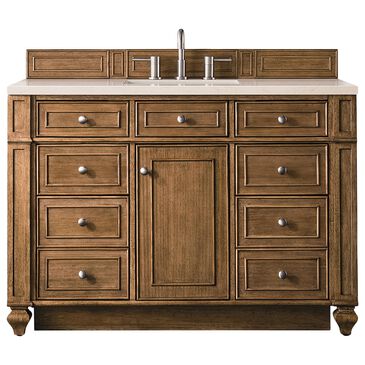 James Martin Bristol 48" Single Bathroom Vanity in Saddle Brown with 3 cm Eternal Marfil Quartz Top and Rectangular Sink, , large