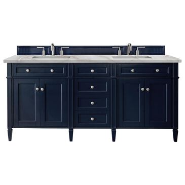 James Martin Vanities Brittany 72" Double Bathroom Vanity in Victory Blue with 3 cm Victorian Silver Quartz Top and Rectangular Sinks, , large
