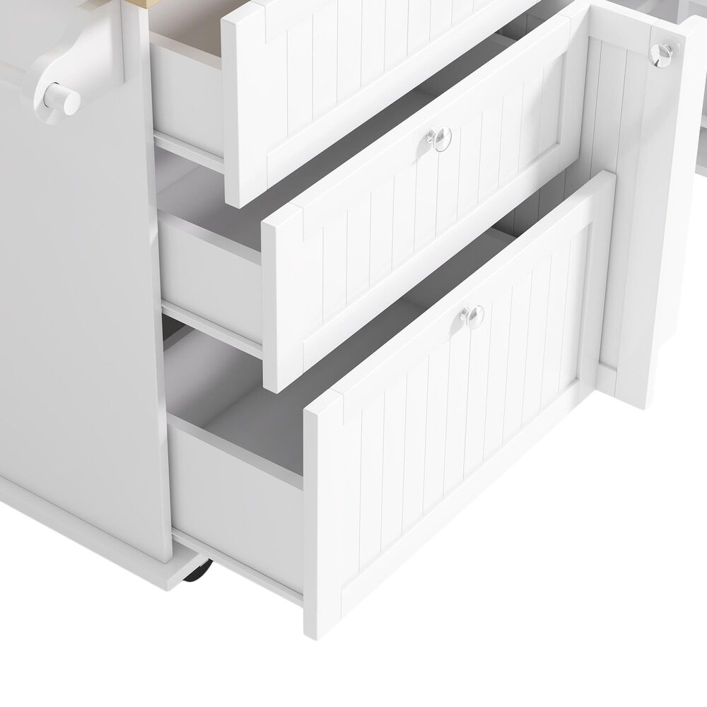 HOMLUX Farmhouse Kitchen Island with Drop Leaf and 2 Stools in White, Natural, Black and Rustic Brown, , large