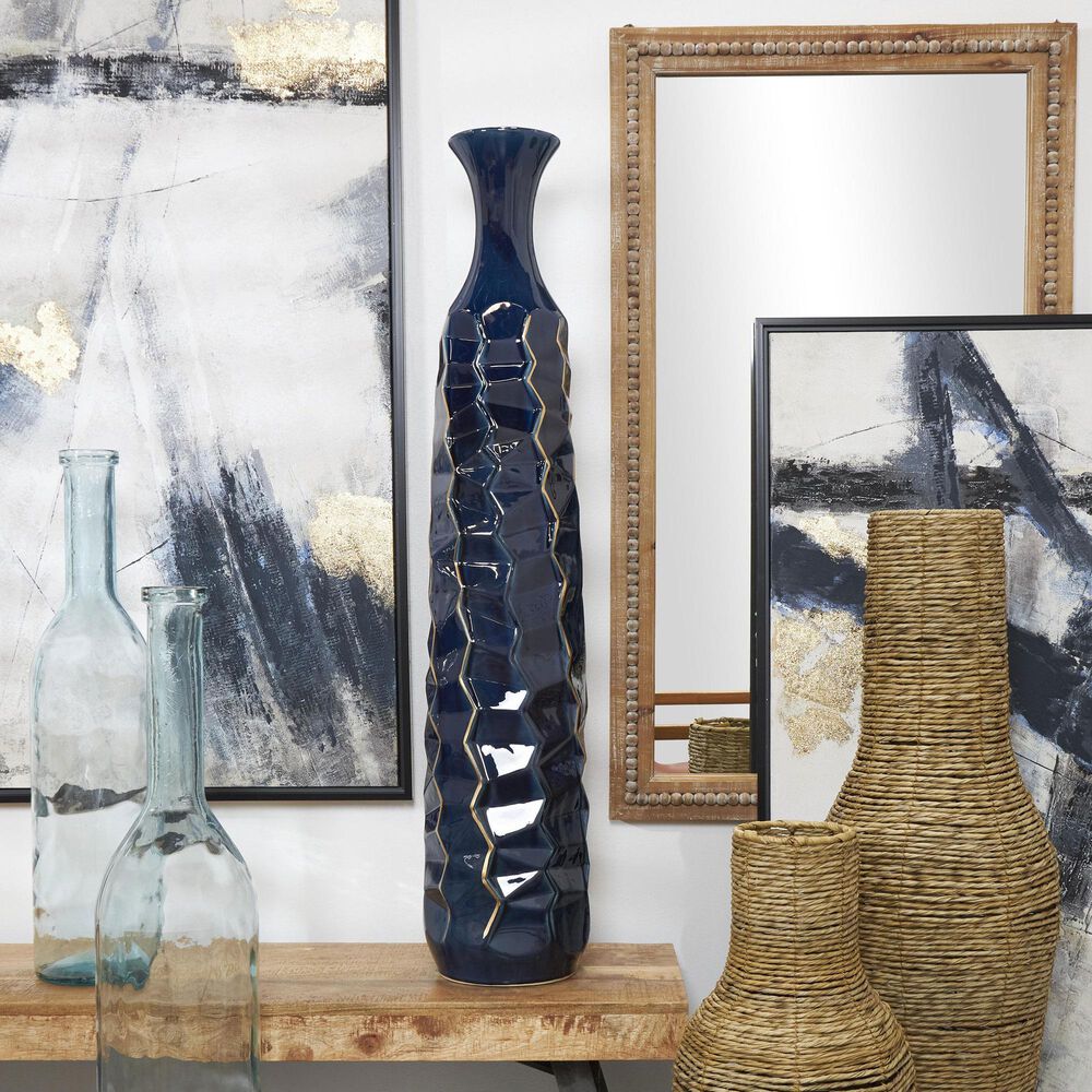 Maple and Jade 40&quot; Tall Floor Geometric Decorative Vase in Polished Teal and Gold, , large