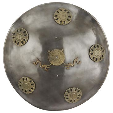 Maple and Jade 21" Round Vintage Abstract Wall Decor in Grey and Matte Gold, , large