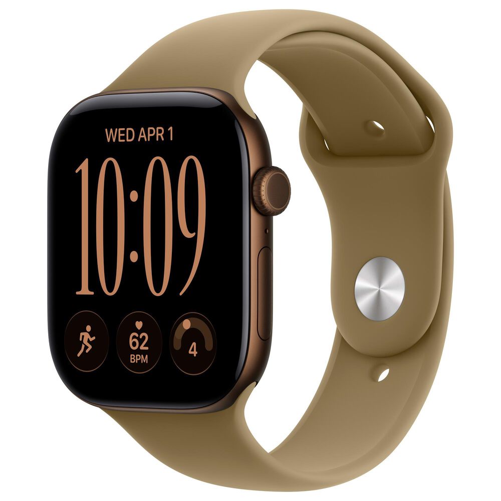 Apple Watch Series 12 (GPS) 46mm Dark Bronze Aluminum Case with Olive Sport Band - M/L and 2-Year AppleCare+, , large