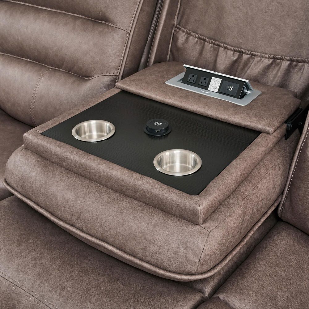 Simeon Collection Lawson Power Reclining Zero Gravity Sofa with Drop Down Table in Sydney Brunette, , large