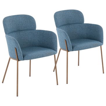 Lumisource Milan Dining Chair with Blue Cushion in Antique Brass (Set of 2), , large