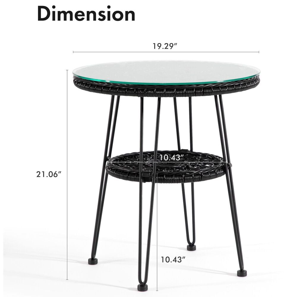 Furniture of America Serene 1-Shelf Glass Top Round Patio Coffee Table in Black, , large