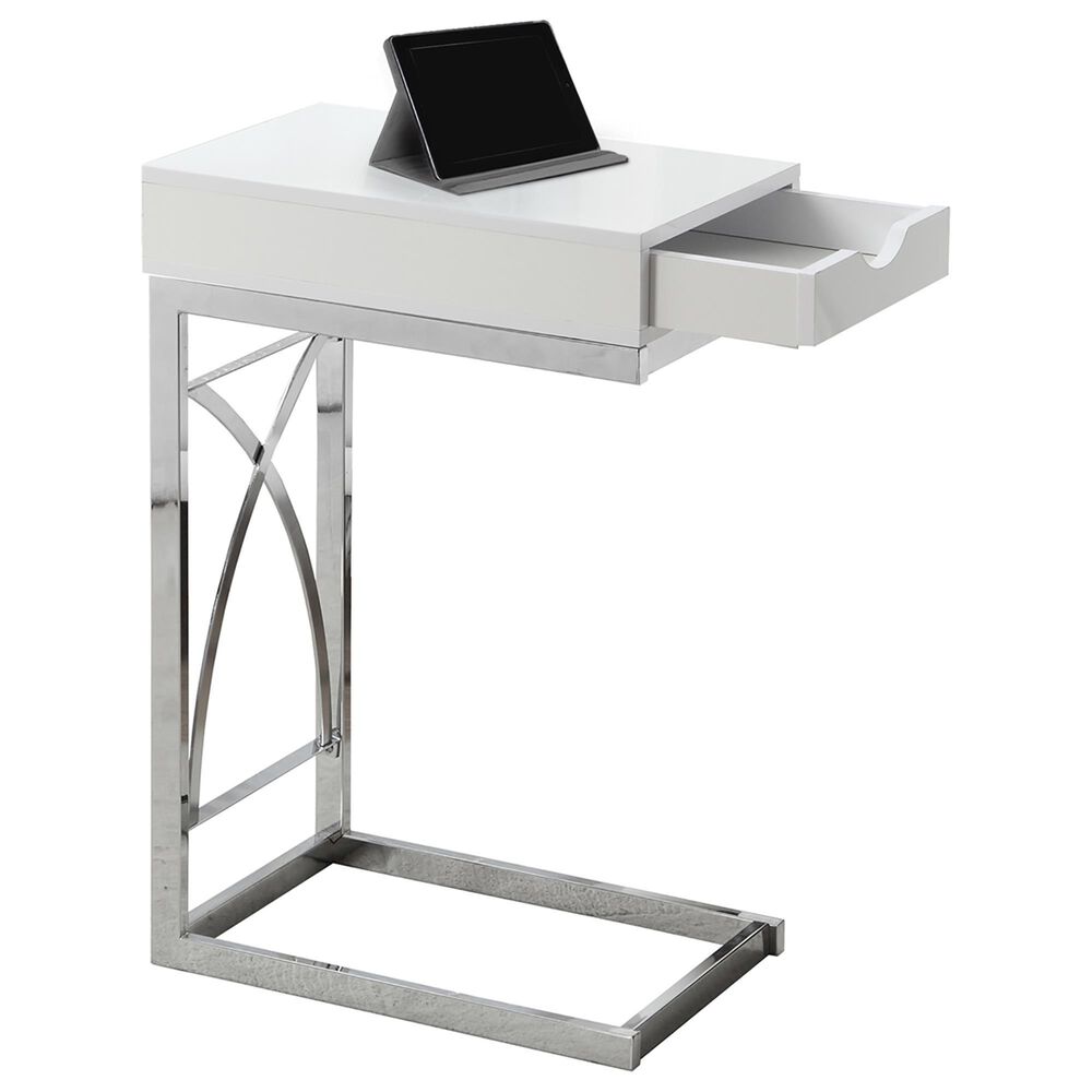 Monarch Specialties Accent Table with Drawer in Chrome and Glossy White, , large