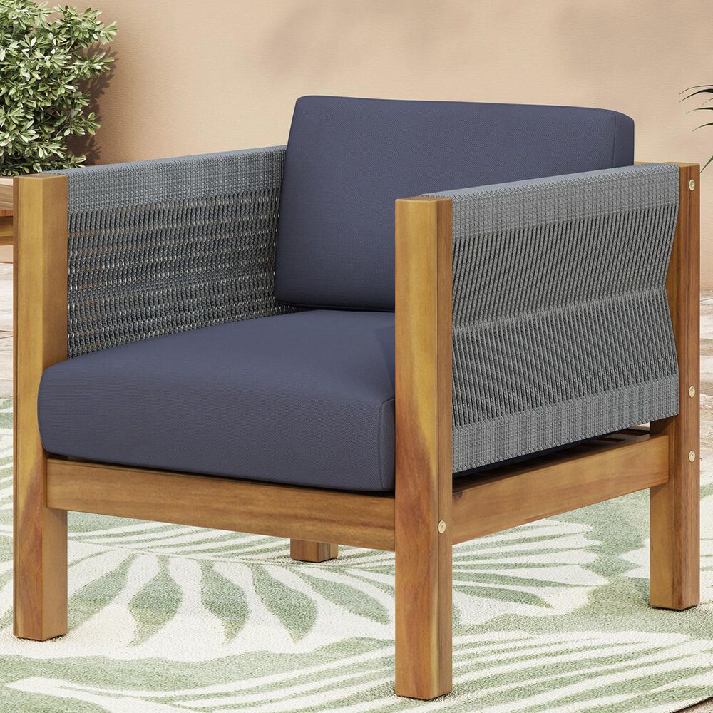 Hearth and Haven Laurel Outdoor Rattan Club Chair with Gray Cushion in Teak, , large