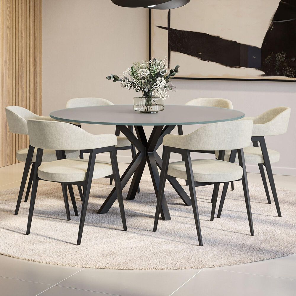 Amisco Carmen 60&quot; Round Dining Table and 6 Upholstered Dining Chairs, , large