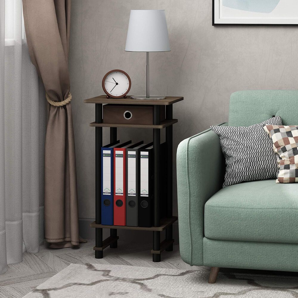 HOMLUX Tall End Table with Bin in Columbia Walnut and Black (Set of 2), , large