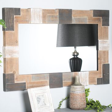 Maple and Jade 28" x 45" Wall Mirror in Distressed Brown and White, , large