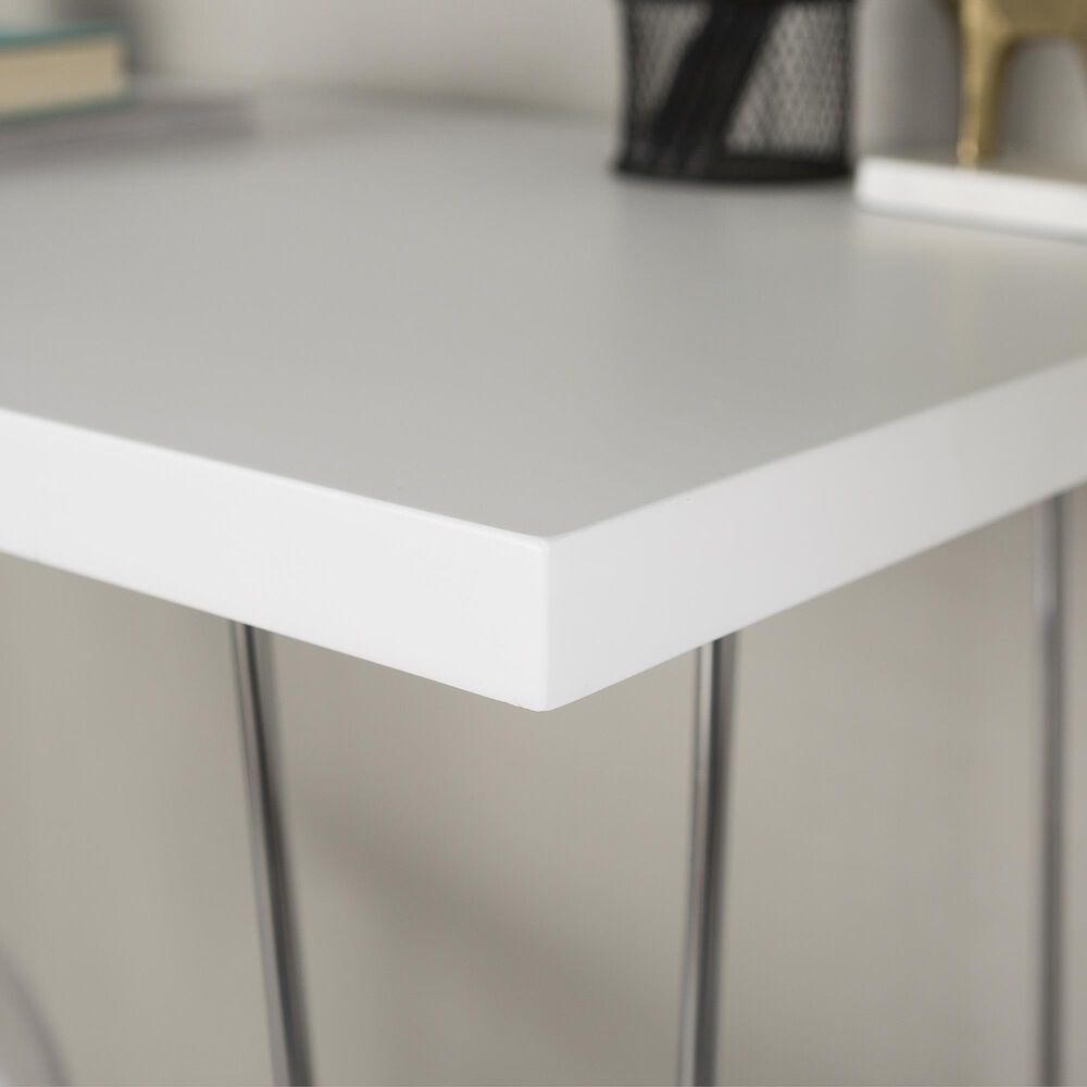 Walker Edison Hairpin 42&quot; Writing Desk in Chrome and White, , large