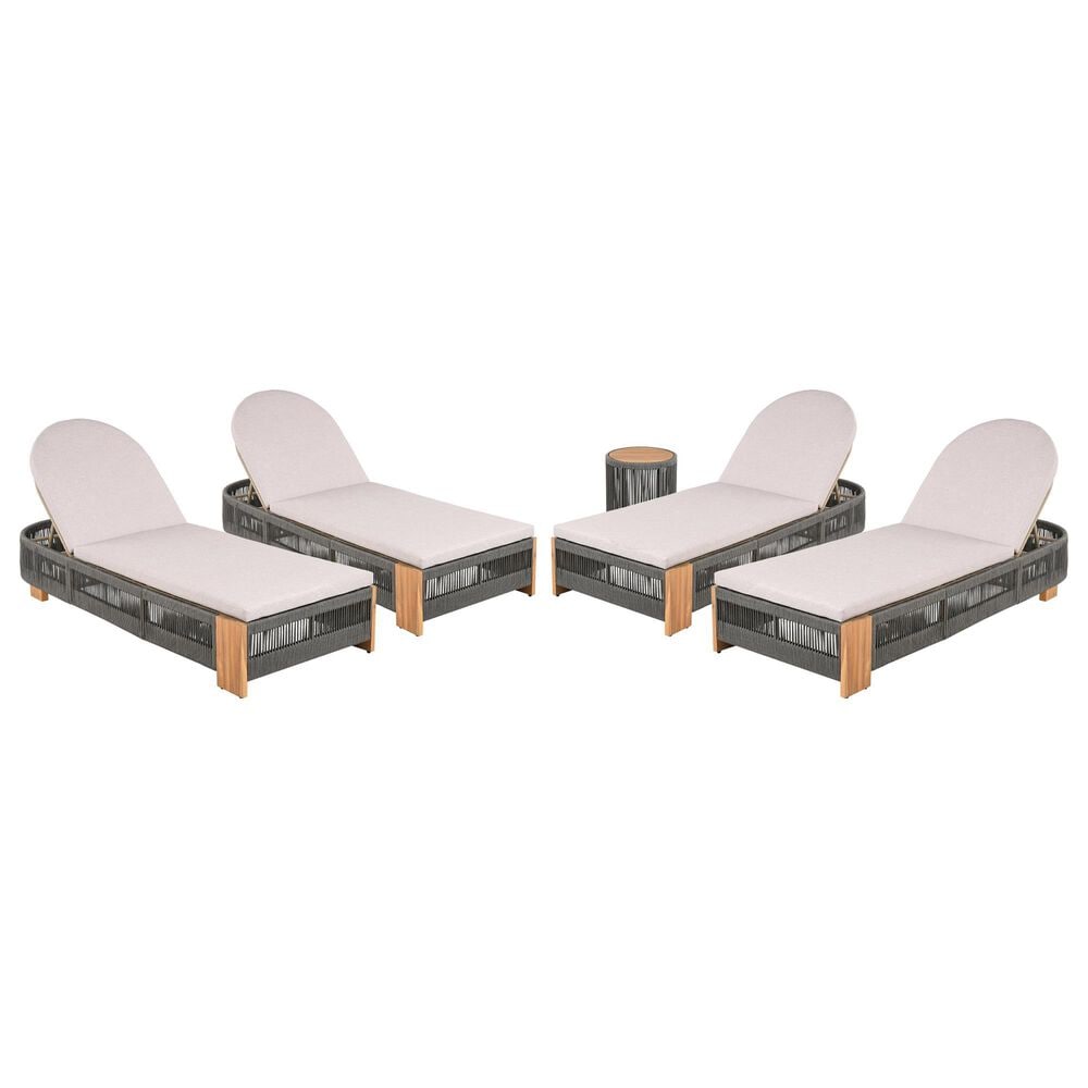 Hearth and Haven 5-Piece Outdoor Rope Chaise Lounge Set with Grey Side Table in Beige, , large