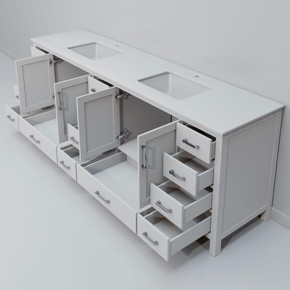 Lexora Home Jacques 84" Double Bathroom Vanity in White with 2 cm White Quartz Top and Rectangular Sinks, , large