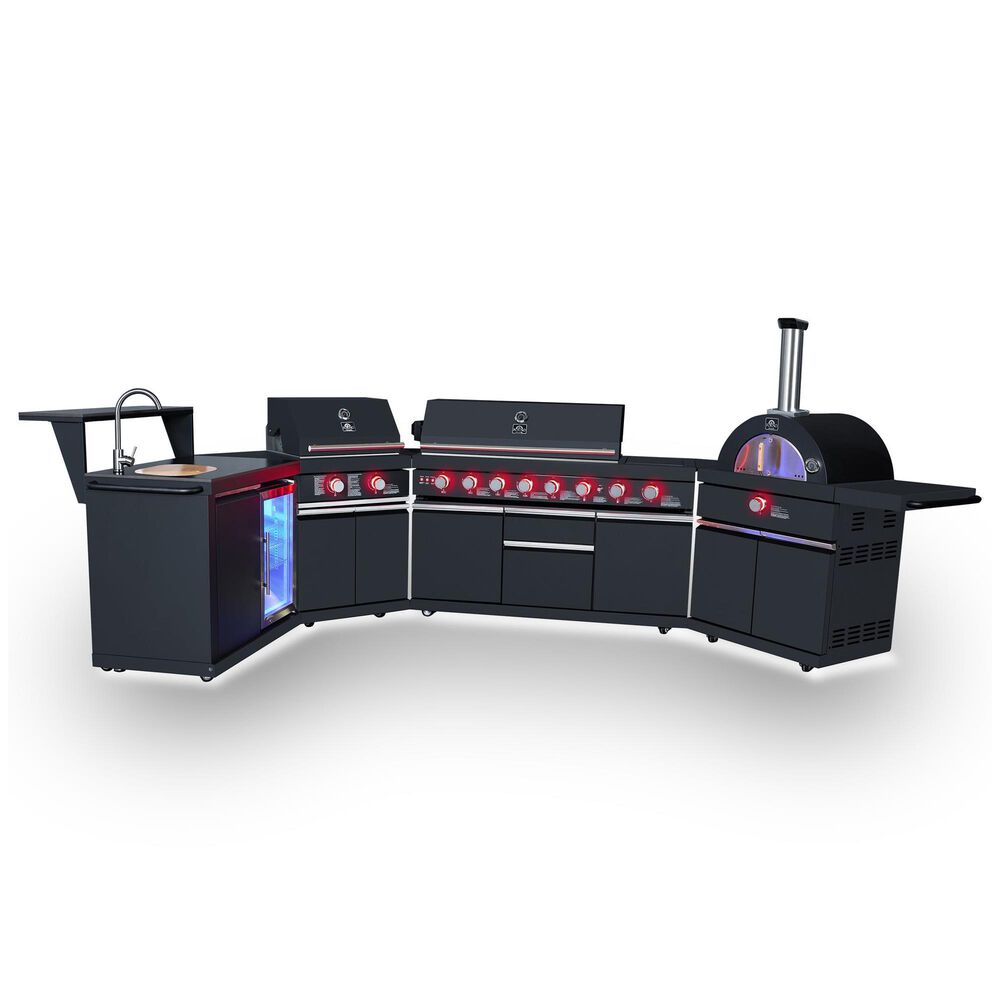 Forno All'Aperto 4-Piece Outdoor Kitchen Grill Set with Bar and Beverage Center in Black, , large