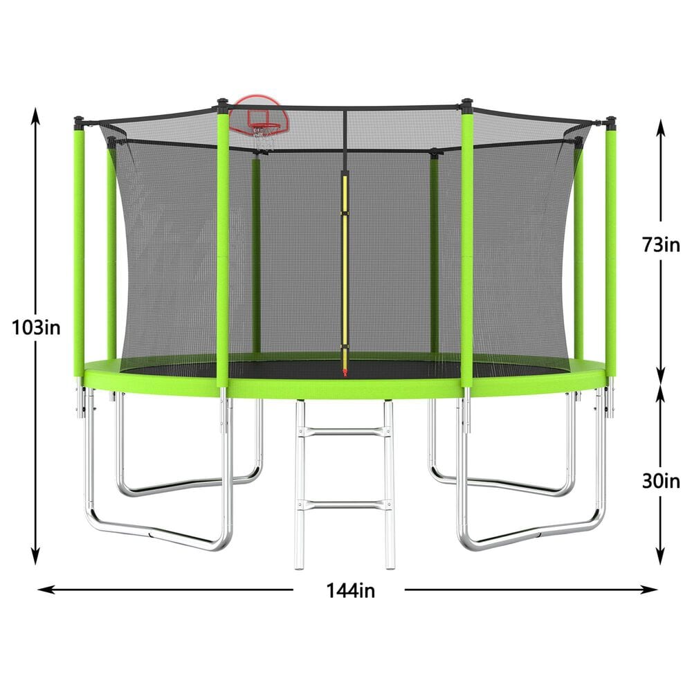 HOMLUX 12' Outdoor Trampoline Sports in Green, , large