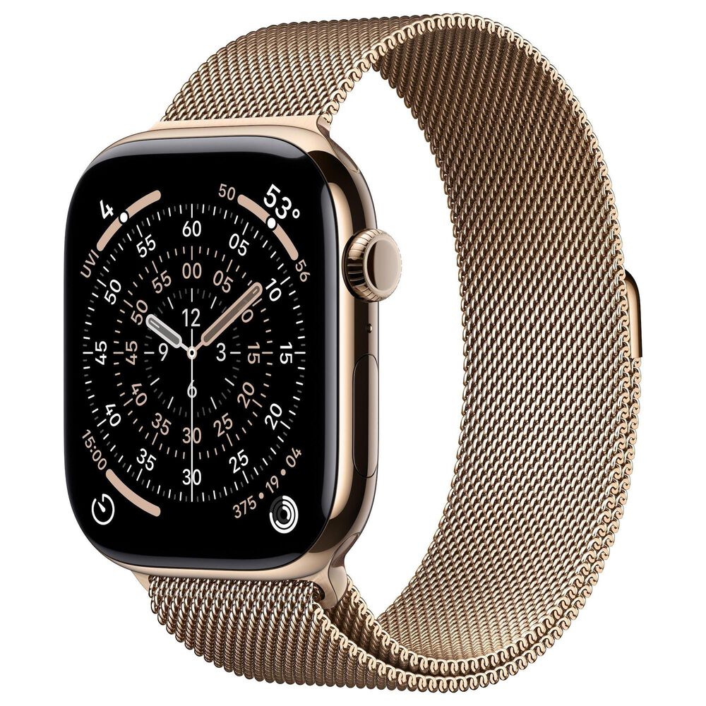 Apple Watch Series 11 (GPS+Cellular) 46mm Titanium Case with Milanese Loop - S/M in Gold and 2-Year AppleCare+, , large