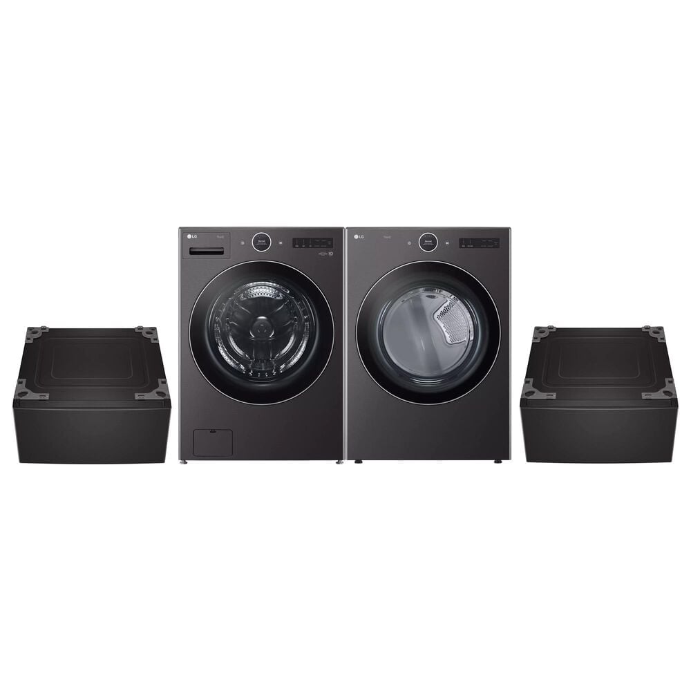 LG 5 Cu. Ft. Front Load Washer and 7.4 Cu. Ft. Gas Dryer Laundry Pair with Pedestal Storage Drawers in Black Steel, , large
