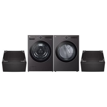 LG 5 Cu. Ft. Front Load Washer and 7.4 Cu. Ft. Gas Dryer Laundry Pair with Pedestal Storage Drawers in Black Steel, , large
