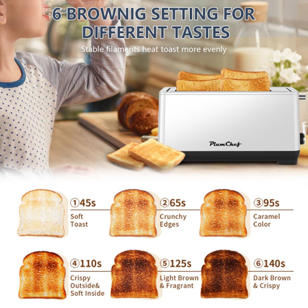 HOMLUX 4-Slice Toaster with 6 Browning Settings in Silver, , large