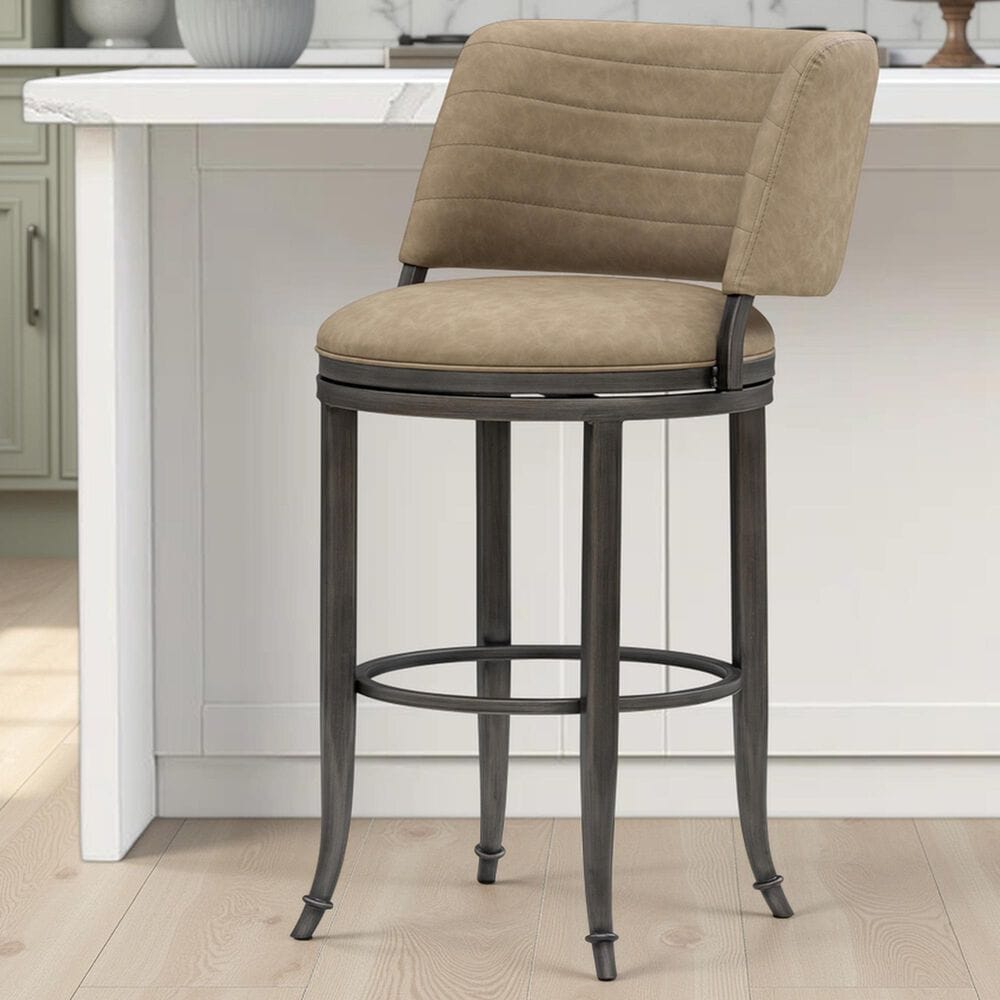 Armen Living Torres Counter Height Stool with Mushroom Brown Upholstery in Antique Pewter, , large