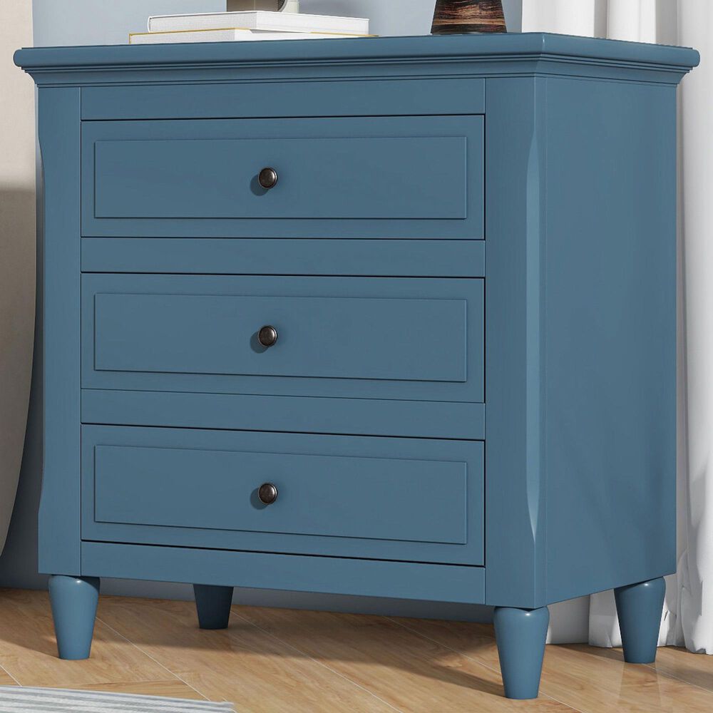 Hearth and Haven 3-Drawer Nightstand with Smooth Gliding Rails in Blue, , large